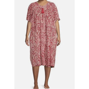 Go Softly Pink Paisley Tassel Zip‎ Front Crinkled Patio House Dress Medium